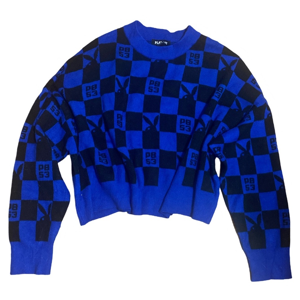 Playboy XL Checkerboard Cropped Sweater